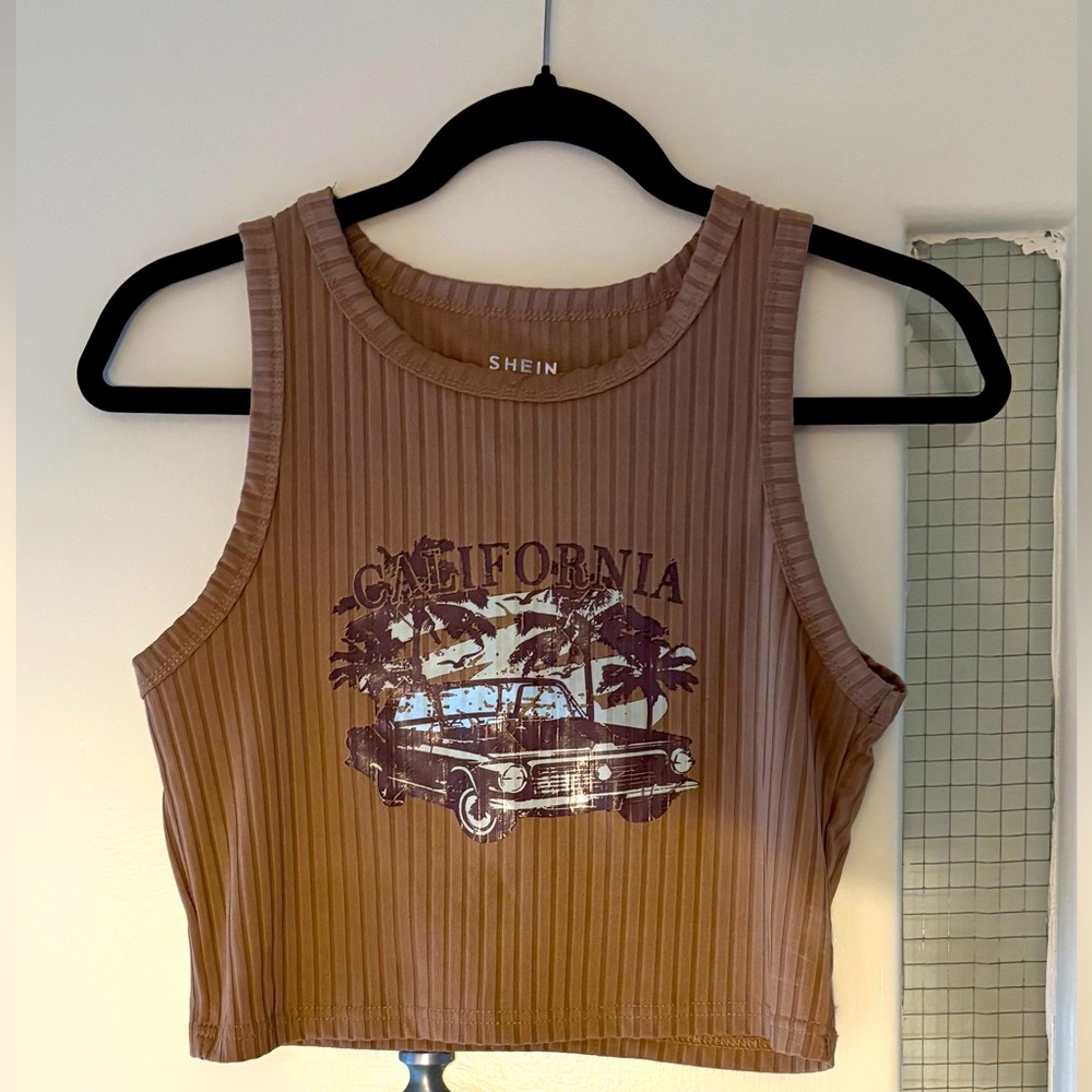SHEIN EZwear Car Letter Graphic Ribbed Knit Tank Top
